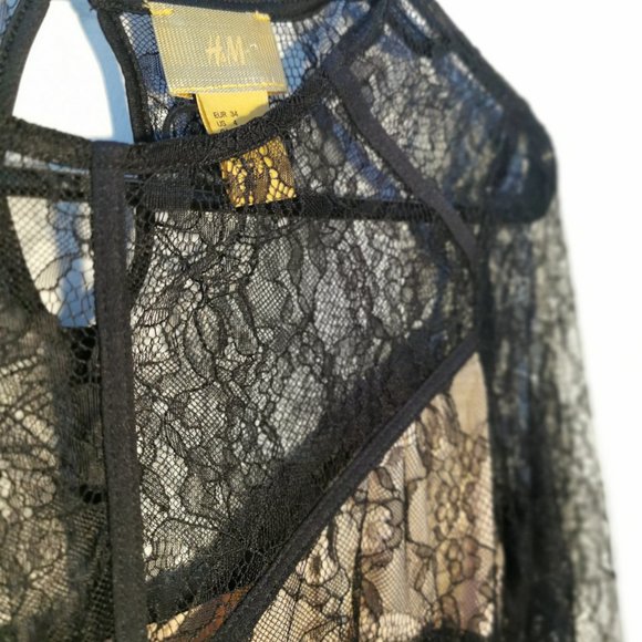 H&M SEXY NUDE Black lace shoulder Long sleeve - Picture 3 of 6